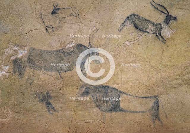Detail of a large bovine scene, Caves of El Cogul, Lleida, Catalonia, Spain, 1997. Creator: Unknown.
