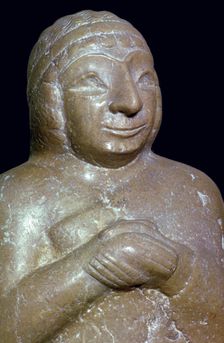 Detail of a limestone statue of a woman, about 2500 BC, from Tello (ancient Girsu),Southern Iraq
