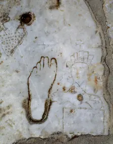 Detail of a marble slab, Marble street, CIty of Ephesus, Roman imperial era, Anatolia, Turkey, 1999. Creator: LTL