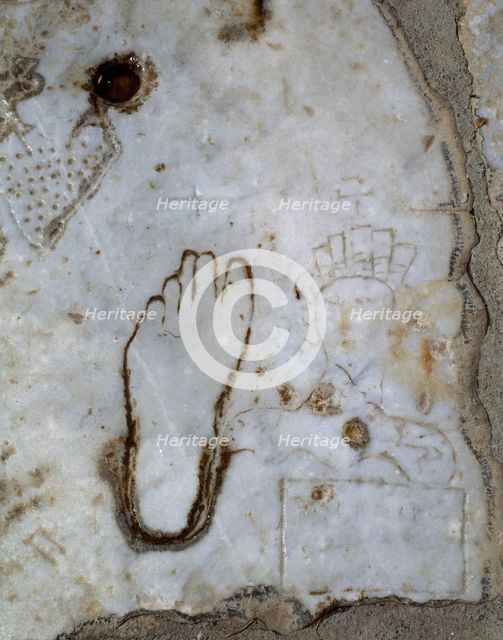 Detail of a marble slab, Marble street, CIty of Ephesus, Roman imperial era, Anatolia, Turkey, 1999. Creator: LTL.