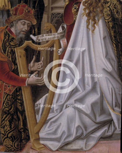 Detail of a musician playing the harp, from the painting 'Coronation of the Virgin' by Fernando G…