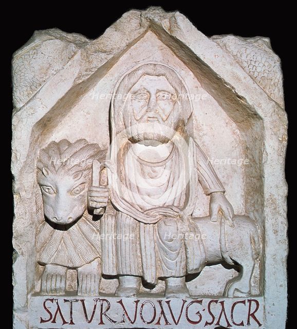 Detail of a Neo-Punic relief dedicated to the god Saturn showing a priest. Artist: Unknown