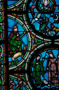Detail of a stained glass window showing the story of Moses, 12th century