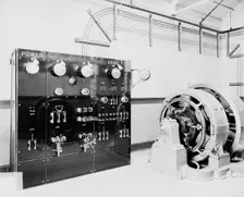 Detail of a switchboard in a dynamo room, between 1900 and 1905. Creator: Unknown