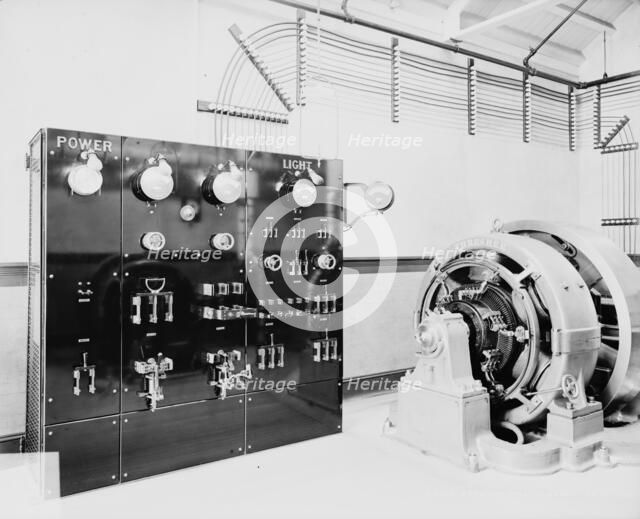 Detail of a switchboard in a dynamo room, between 1900 and 1905. Creator: Unknown.