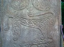 Detail of a Pictish carved stone showing the Pictish Beast symbol, 6th century