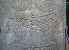 Detail of a Pictish carved stone showing the Pictish Beast symbol, 6th century
