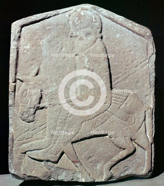 Detail of a Pictish slab showing a horseman with sword and spear, 7th century Artist: Unknown
