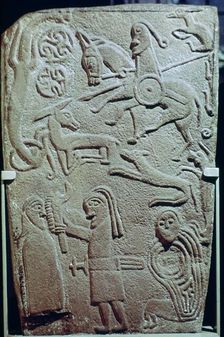 Detail of a Pictish Stone with biblical scenes, 9th century