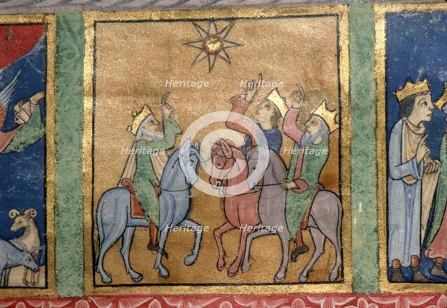 Detail of a Psalter: the Magi follow the Star, c1140. Artist: Unknown.