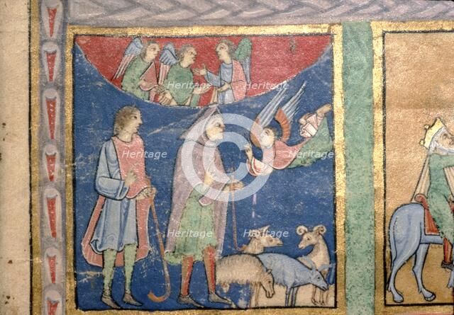 Detail of a Psalter, Annunciation to the Shepherds, c1140. Artist: Unknown.