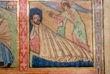 Detail of a Psalter, Angel Warns Joseph to fle to Egypt, c1140
