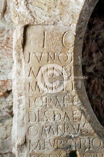 Detail of a Roman altar stone reused as a door lintel, Carlisle Castle, Cumbria, c2007. Artist: Alun Bull.