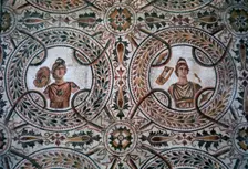 Detail of a Roman floor mosaic of the nine Muses, 3rd century