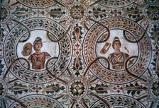Detail of a Roman floor mosaic of the nine Muses, 3rd century