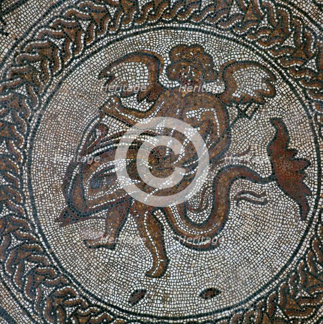 Detail of a Roman floor mosaic showing Cupid on a dolphin, 1st century. Artist: Unknown