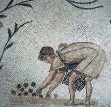 Detail of a Roman mosaic showing fruit-gathering, 2nd century