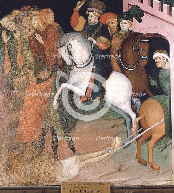 Detail of a table with the 'Martyrdom and crucifixion of St. Andrew' by Lluis Borrassà.
