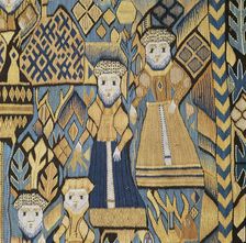 Detail of a tapestry showing Bathsheba and David, 17th century