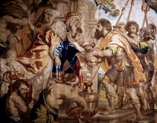 Detail of a tapestry with the Meeting of Abraham and Melchizedek woven in Brussels by Raes Jeans