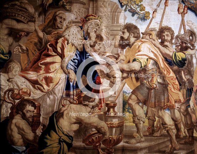 Detail of a tapestry with the 'Meeting of Abraham and Melchizedek' woven in Brussels by Raes Jeans.