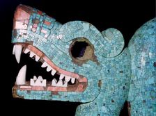 Detail of a turquoise mosaic of a double-headed serpent, Aztec/Mixtec, Mexico, 15th-16th century