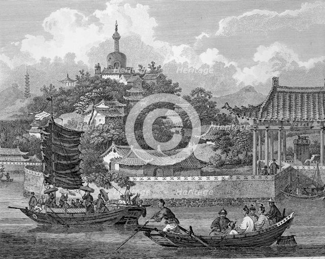 Detail of a view of the gardens of the Imperial Palace, Peking, China, 1796. Creator: Samuel Smith.
