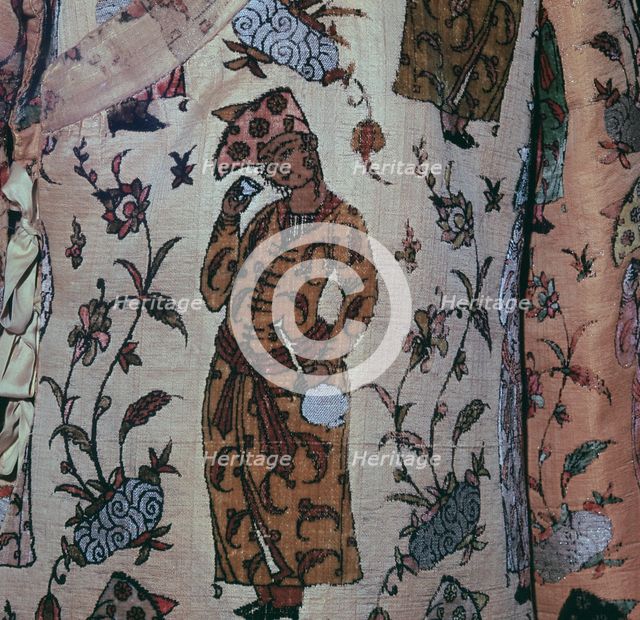 Detail of a youth on a Persian velvet cloak, 17th century. Artist: Unknown