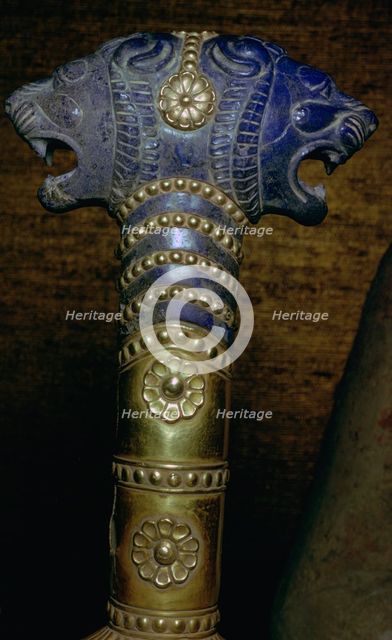 Detail of an Achaemenid gold and lapis lazuli staff. Artist: Unknown