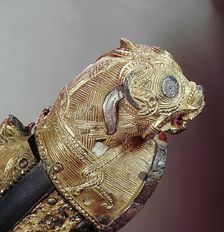 Detail of an animal head on the Mammen horse-collar, Viking, Jutland, Denmark. Artist: Werner Forman