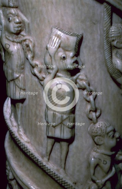 Detail of an ivory horn showing slaves in chains Artist: Unknown