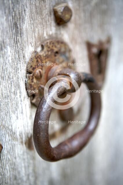 Detail of an iron door handle in the main porch, Kirby Hall, near Corby, Northamptonshire, 2008. Artist: Historic England commissioned photographer.
