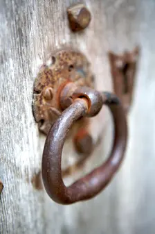 Detail of an iron door handle in the main porch, Kirby Hall, near Corby, Northamptonshire, 2008. Artist: Historic England commissioned photographer