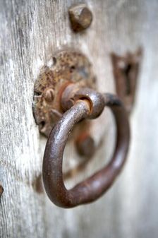 Detail of an iron door handle in the main porch, Kirby Hall, near Corby, Northamptonshire, 2008. Artist: Historic England commissioned photographer
