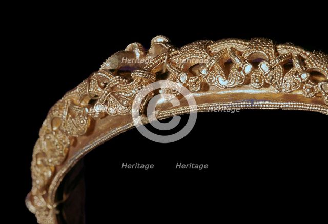 Detail of animal-style decoration on a gold Viking bracelet. Artist: Unknown