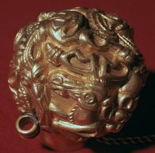 Detail of base of Sarmatian gold scent bottle with an eagle