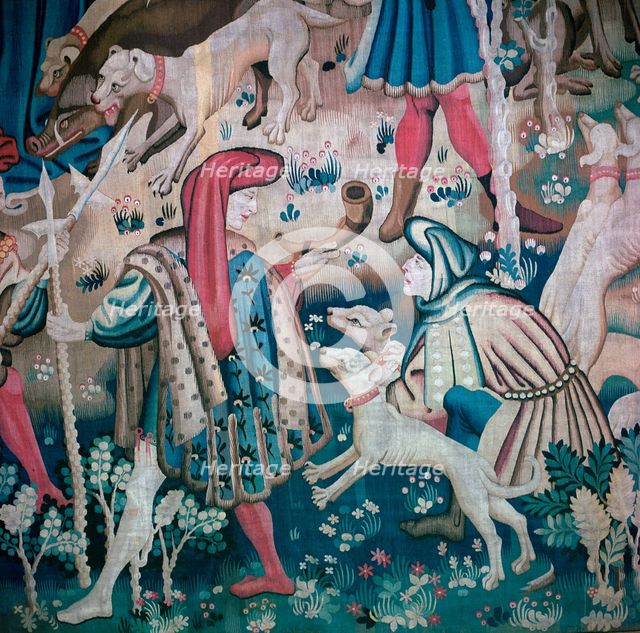 Detail of bear-hunt from the Devonshire Hunting Tapestries, 15th century. Artist: Unknown