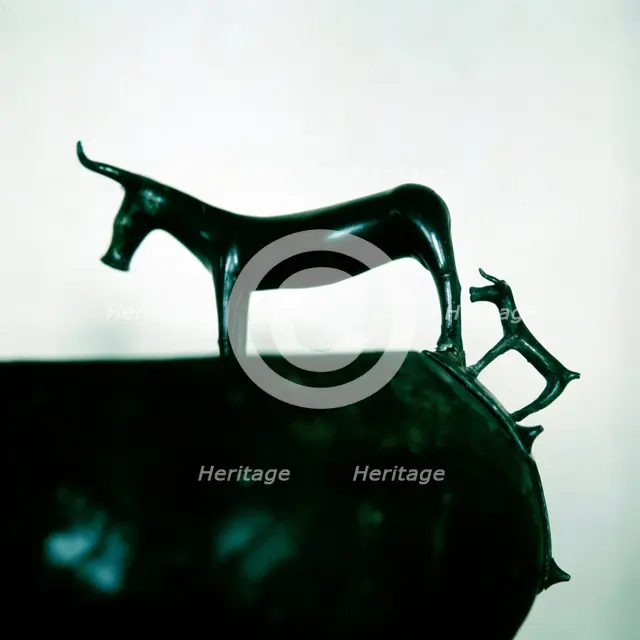 Detail of Celtic bronze bowl showing a cow and calf, Hallstatt, Austria, 6th century BC. Artist: Unknown