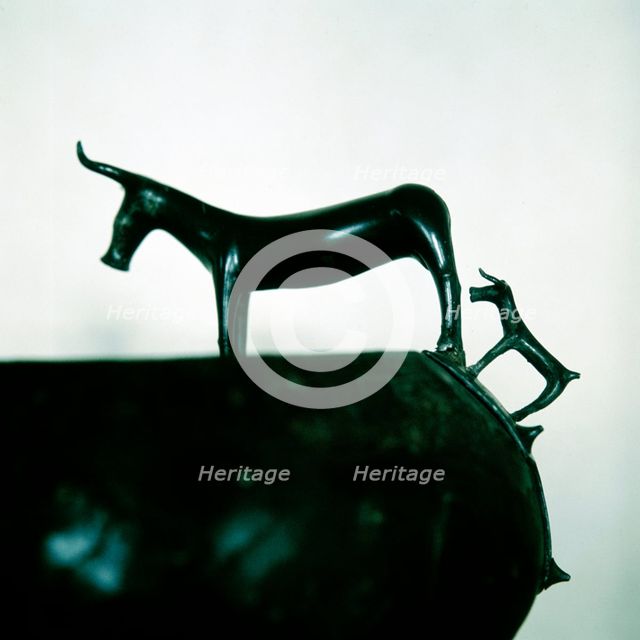Detail of Celtic bronze bowl showing a cow and calf, Hallstatt, Austria, 6th century BC. Artist: Unknown