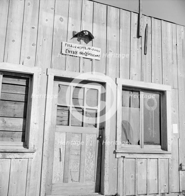 Detail of church in rapidly growing addition of Bakersfield..., Bakersfield, CA, 1939. Creator: Dorothea Lange.