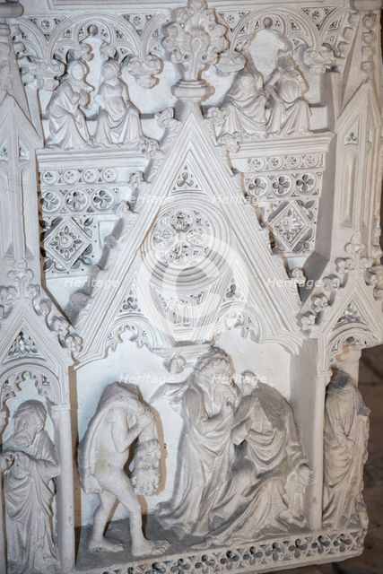 Detail of dcoration on a sarcophagus, Monastery of Alcobaca, Alcobaca, Portugal, 2009. Artist: Samuel Magal