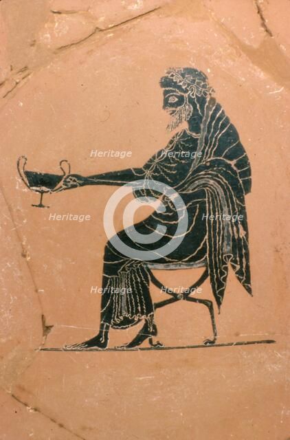 Detail of Dionysus Seated, Greek Plate,  Painted by Psiax, c520 BC. Artist: Psiax.