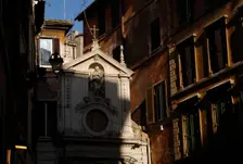 Detail of façade, Church of Santa Barbara dei Librari, Rome, Italy, 2009. Creator: LTL