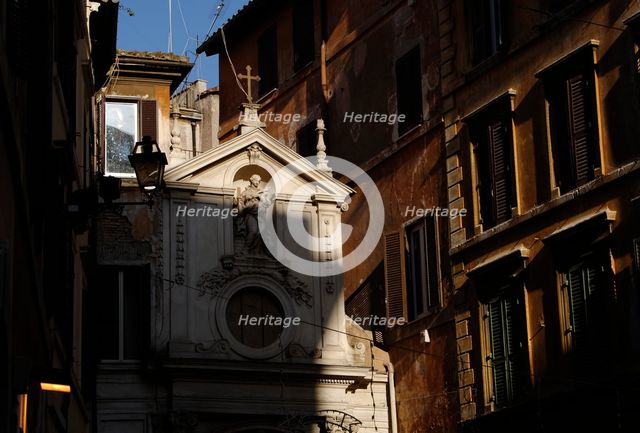 Detail of façade, Church of Santa Barbara dei Librari, Rome, Italy, 2009. Creator: LTL.