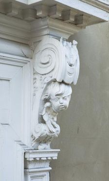 Detail of figurative door bracket, Unitarian Meeting House, Ipswich, Suffolk, c2013 Artist: Patricia Payne