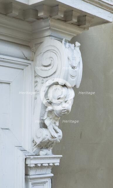 Detail of figurative door bracket, Unitarian Meeting House, Ipswich, Suffolk, c2013 Artist: Patricia Payne.