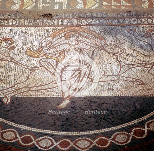 Detail of Floor mosaic showing Europa riding a bull, Lullingstone Roman Villa, Kent. Artist: Unknown
