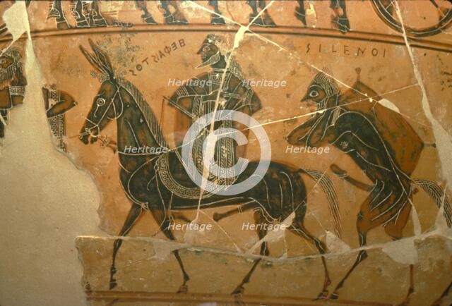 Detail of Francois Vase, Hephaestus, on a mule, followed by Silenus, c6th century BC. Artists: Ergotimos, Kleitias.