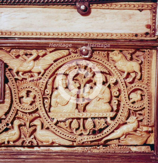Detail of front of Ivory Casket, Hispano-Arabic work, Cordoba, 11th century. Artist: Unknown.