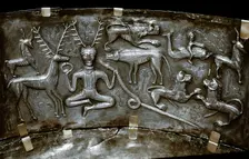 Detail of Gundestrup Cauldron, Celtic horned God Cernunnos, Danish, c100 BC